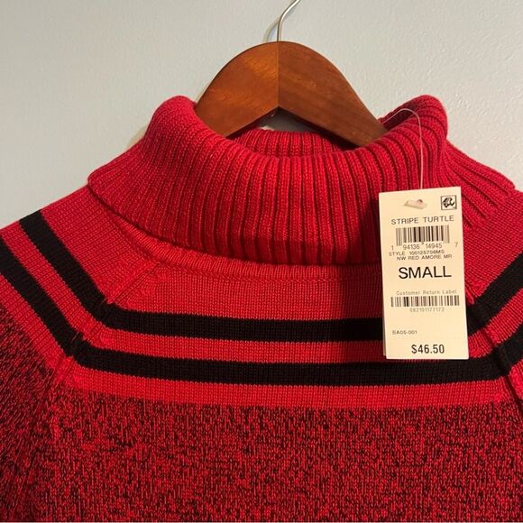 Karen Scott Cotton Turtleneck Kenton Stripe Sweater Women's Small Red/Black NWT - Picture 11 of 13